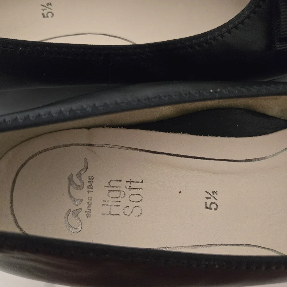 Ara Size 8 Black Leather Bambi Ballet Flats with Bow Detail NEW